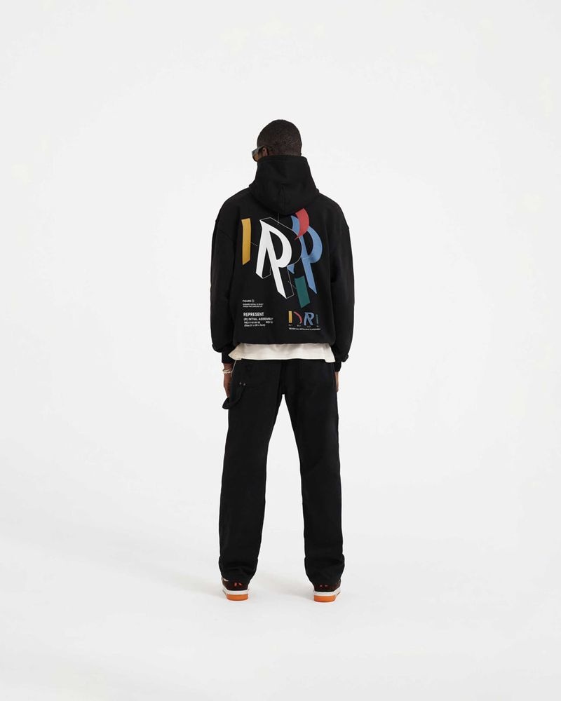 Men's Represent Initial Assembly Hoodie Black | UK-QVMNO5802