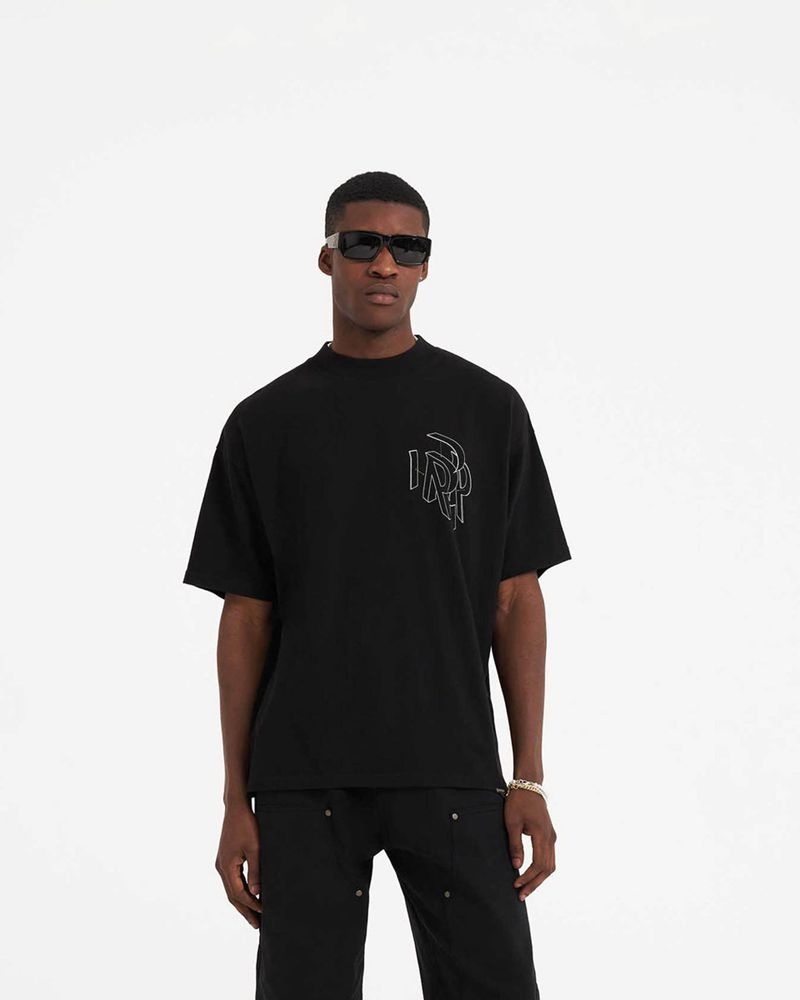 Men's Represent Initial Assembly Outline T-Shirt Black | UK-VCAOT9387