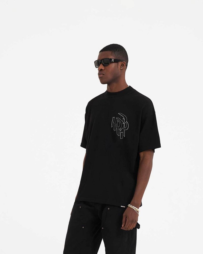 Men's Represent Initial Assembly Outline T-Shirt Black | UK-VCAOT9387