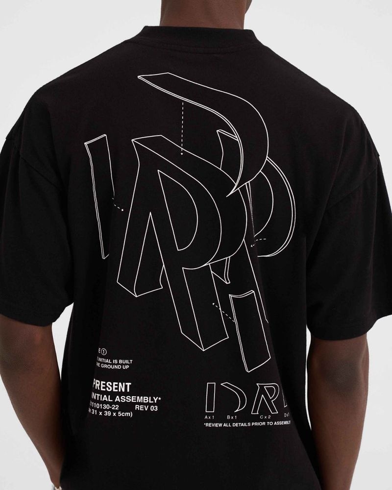 Men's Represent Initial Assembly Outline T-Shirt Black | UK-VCAOT9387