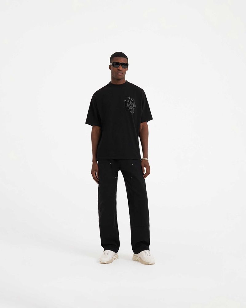 Men's Represent Initial Assembly Outline T-Shirt Black | UK-VCAOT9387