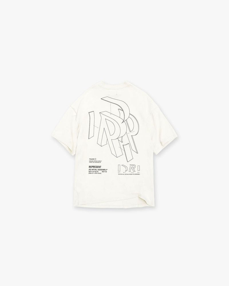 Men's Represent Initial Assembly Outline T-Shirt White | UK-NUWLM4762