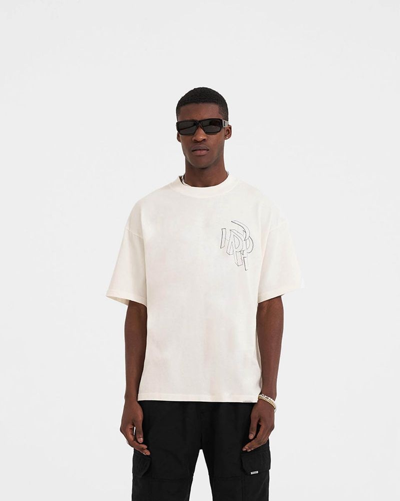 Men's Represent Initial Assembly Outline T-Shirt White | UK-NUWLM4762