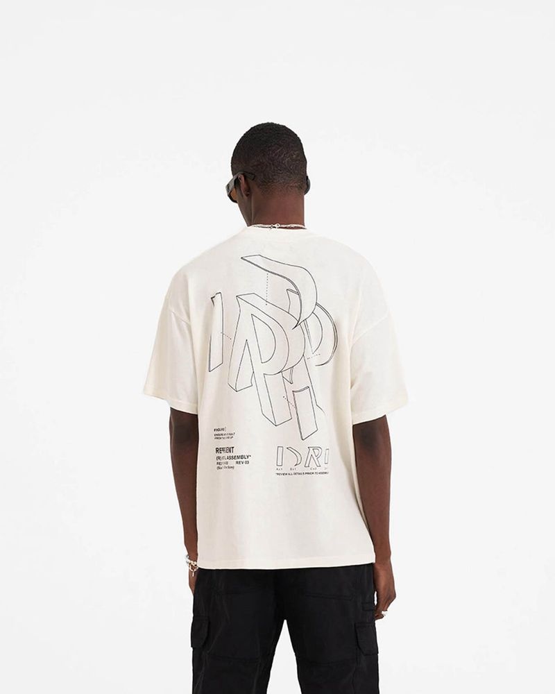 Men's Represent Initial Assembly Outline T-Shirt White | UK-NUWLM4762