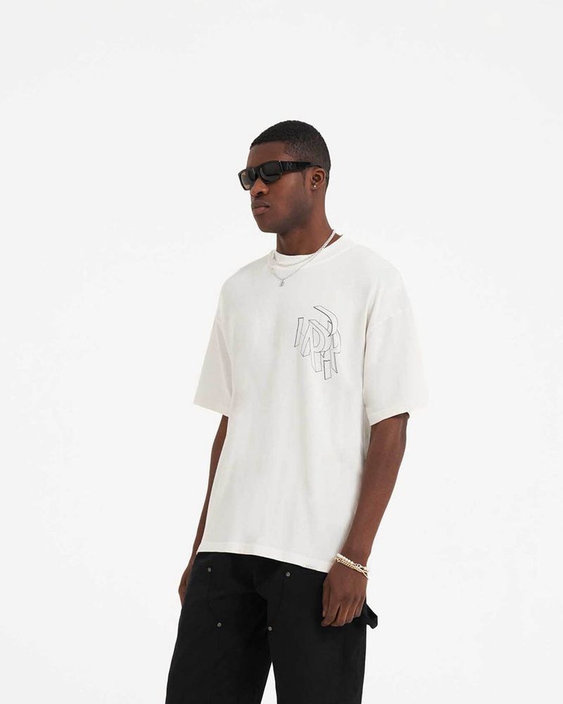 Men's Represent Initial Assembly Outline T-Shirt White | UK-NUWLM4762