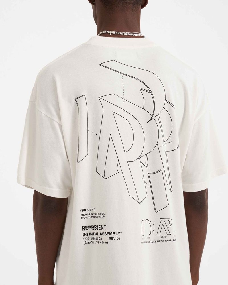 Men's Represent Initial Assembly Outline T-Shirt White | UK-NUWLM4762