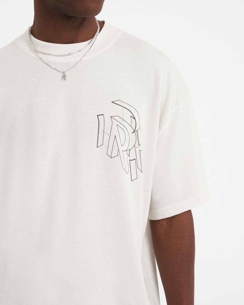 Men's Represent Initial Assembly Outline T-Shirt White | UK-NUWLM4762