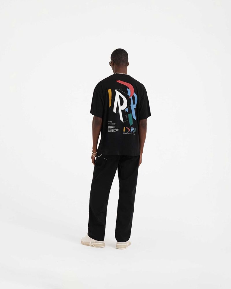 Men's Represent Initial Assembly T-Shirt Black | UK-KTLHI9167