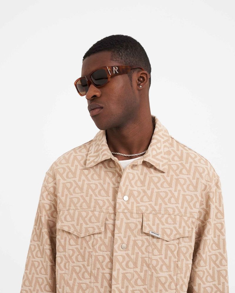 Men's Represent Initial Denim Jacket Beige | UK-YFUSM9586