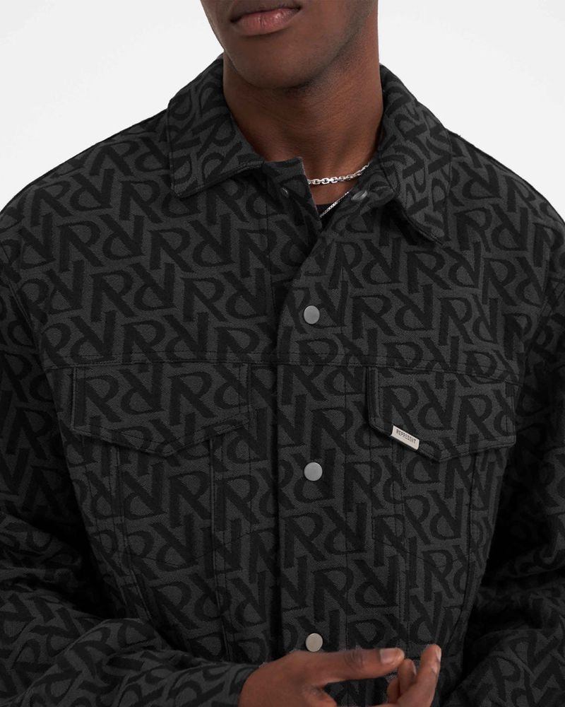 Men's Represent Initial Denim Jacket Black | UK-OPDAZ7802