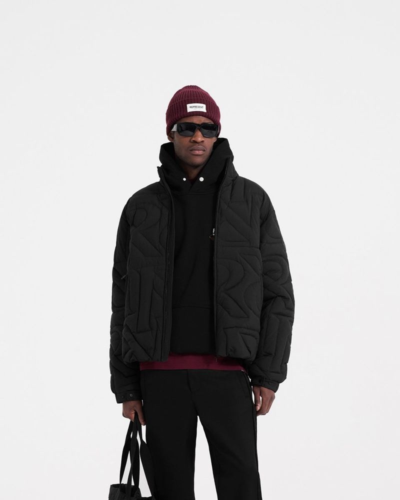 Men's Represent Initial Puffer Jacket Black | UK-ZFTQO1743