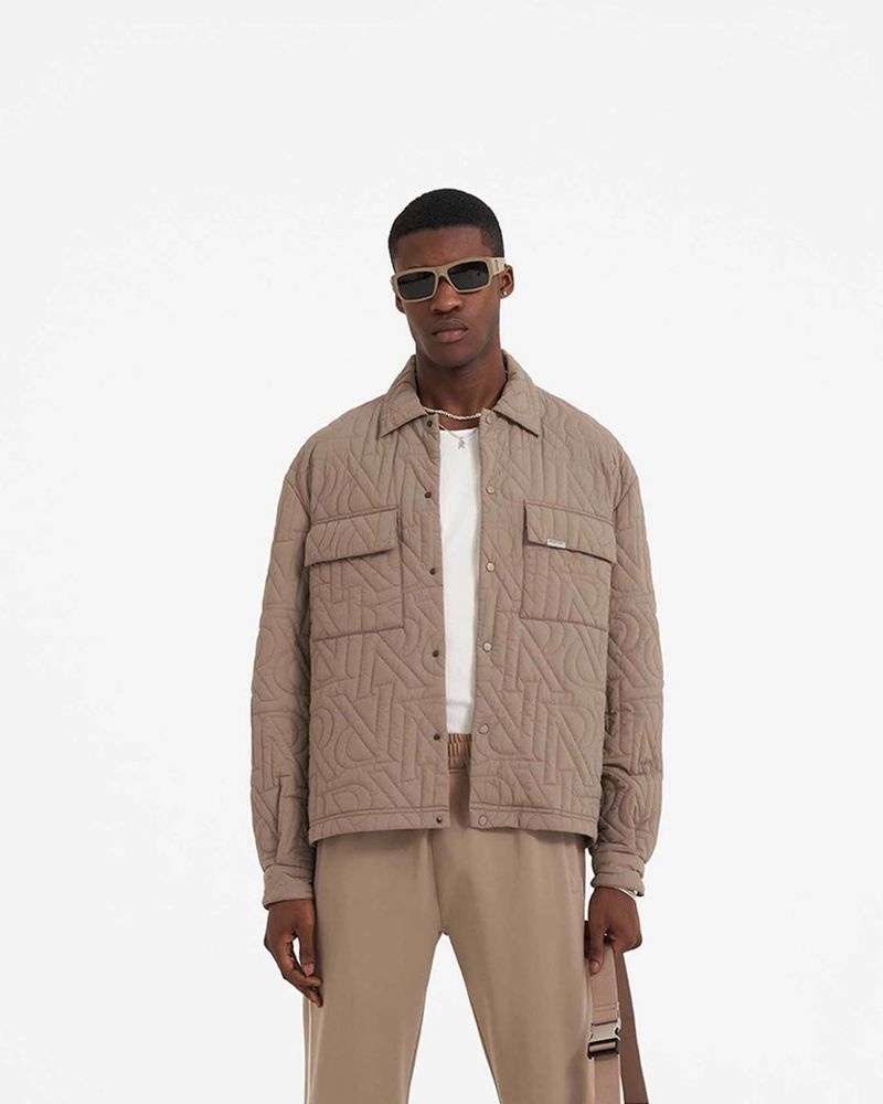 Men's Represent Initial Quilted Overshirt Taupe | UK-ZLRQI8710