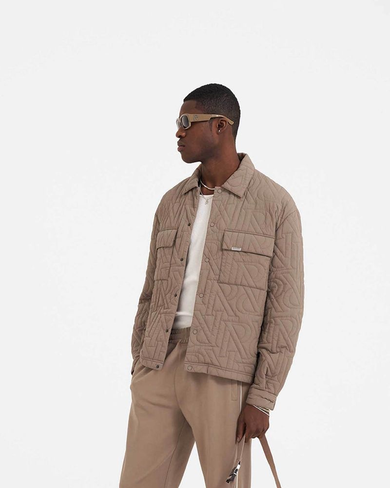 Men's Represent Initial Quilted Overshirt Taupe | UK-ZLRQI8710