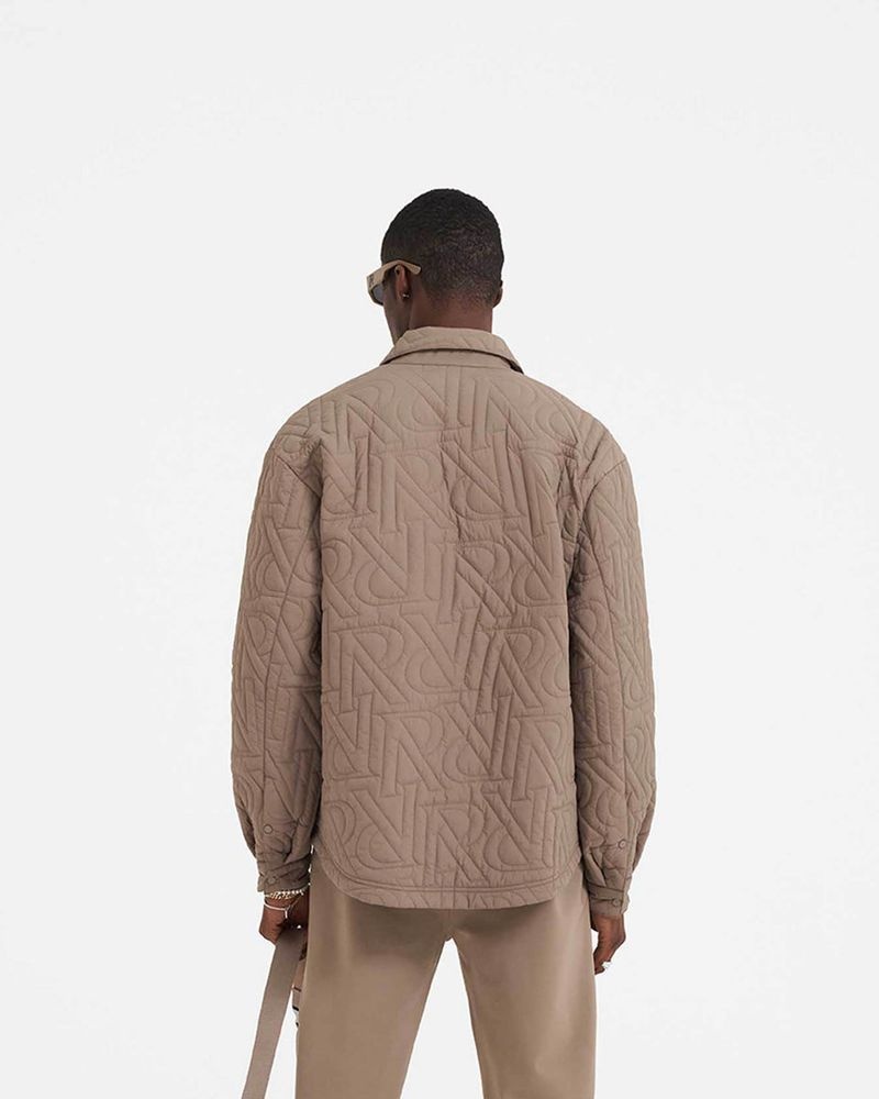 Men's Represent Initial Quilted Overshirt Taupe | UK-ZLRQI8710