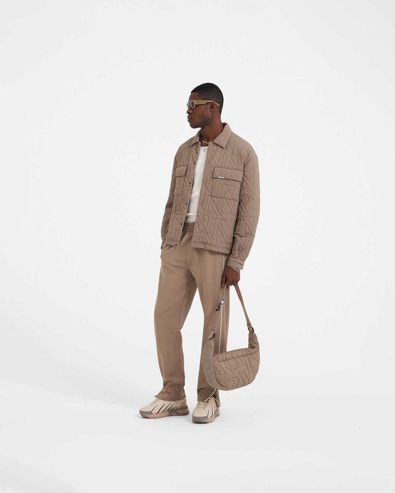 Men's Represent Initial Quilted Overshirt Taupe | UK-ZLRQI8710