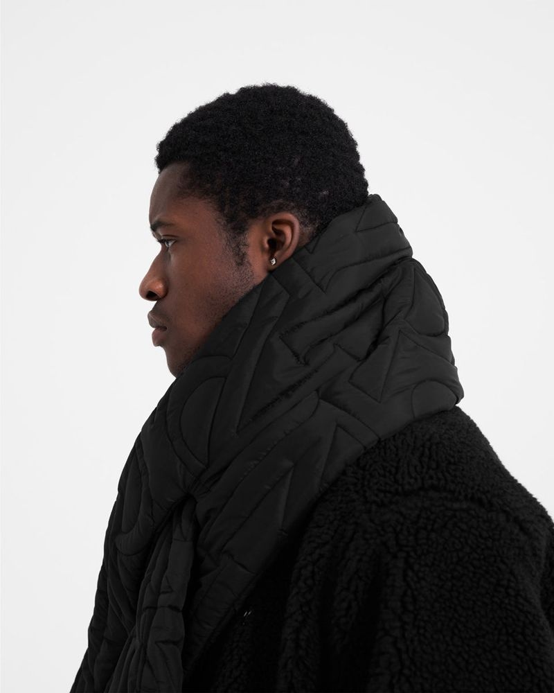 Men's Represent Initial Quilted Scarf Black | UK-SLWHN8457