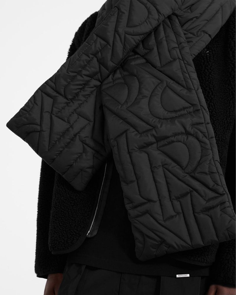 Men's Represent Initial Quilted Scarf Black | UK-SLWHN8457