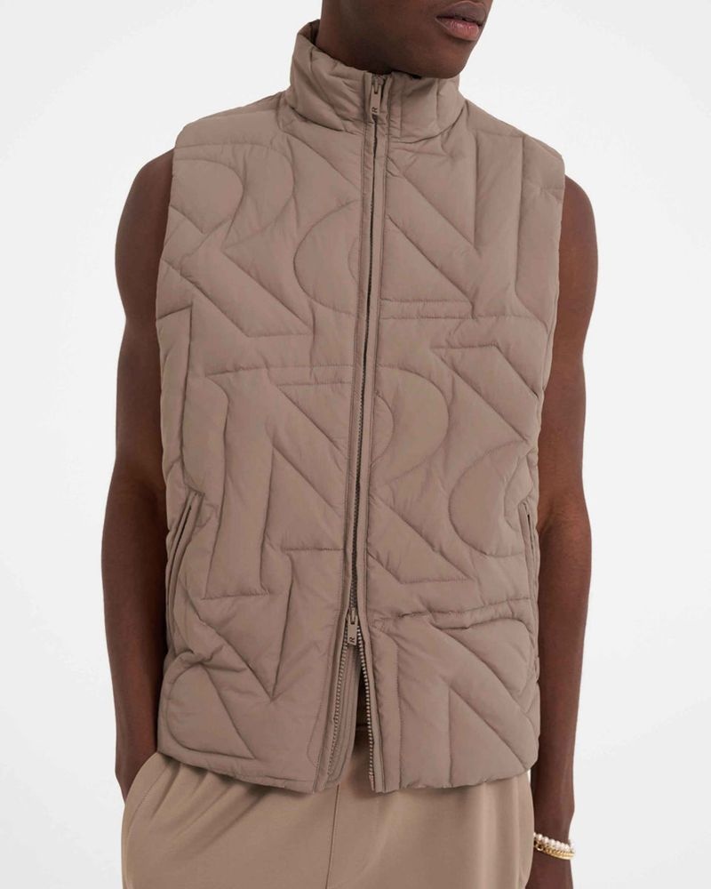 Men's Represent Initial Quilted Vest Taupe | UK-PBXON9467