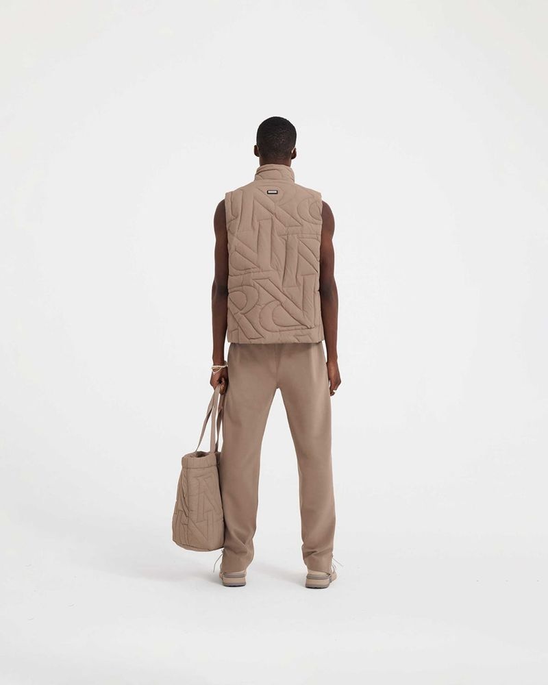 Men's Represent Initial Quilted Vest Taupe | UK-PBXON9467