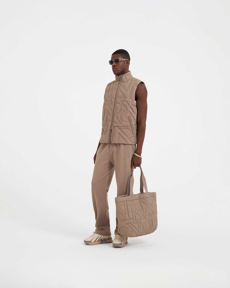 Men's Represent Initial Quilted Vest Taupe | UK-PBXON9467