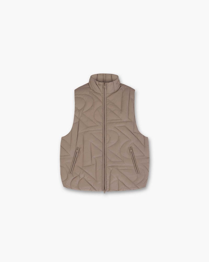 Men\'s Represent Initial Quilted Vest Taupe | UK-PBXON9467