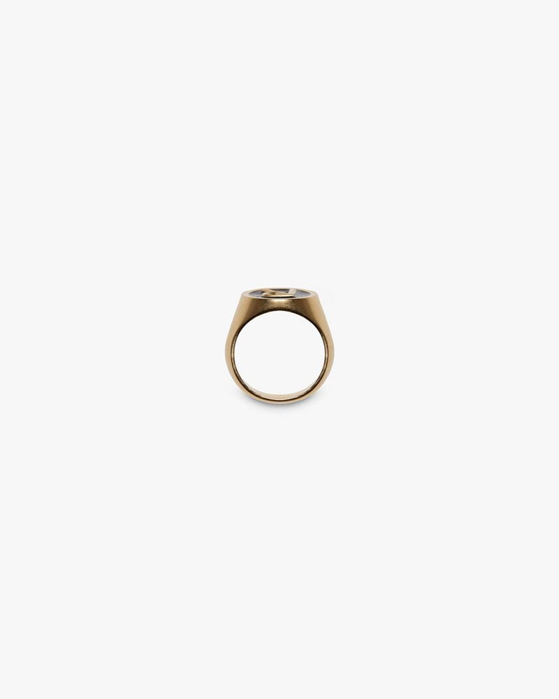 Men's Represent Initial Signet Ring Gold | UK-TSVIG6512