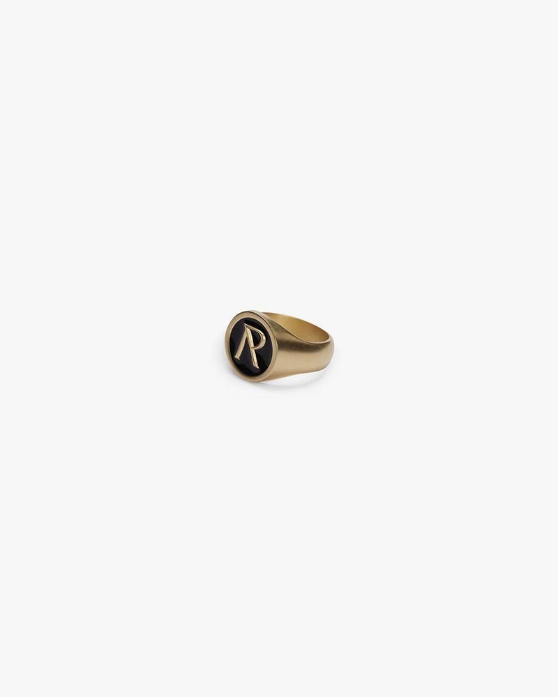 Men's Represent Initial Signet Ring Gold | UK-TSVIG6512