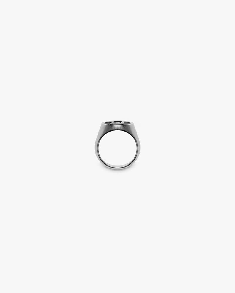 Men's Represent Initial Signet Ring Silver | UK-UPEDQ2368