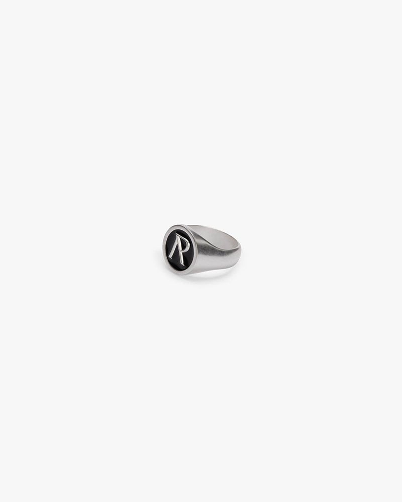 Men's Represent Initial Signet Ring Silver | UK-UPEDQ2368