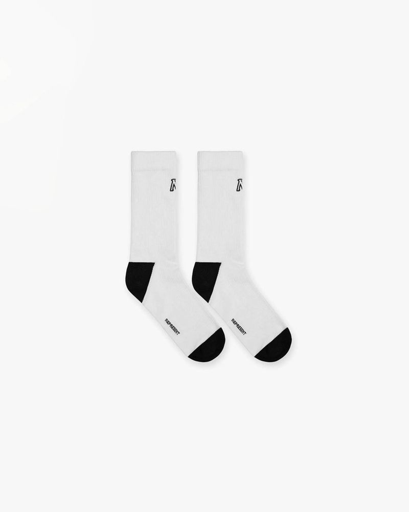 Men\'s Represent Initial Socks Black / White | UK-PCGEO8493