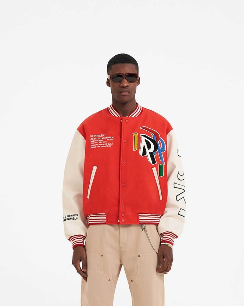 Men's Represent Initial Varsity Jacket Red | UK-SPAXB8562