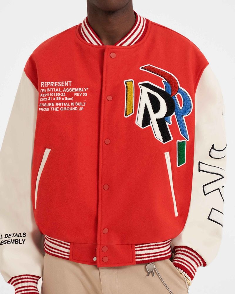 Men's Represent Initial Varsity Jacket Red | UK-SPAXB8562