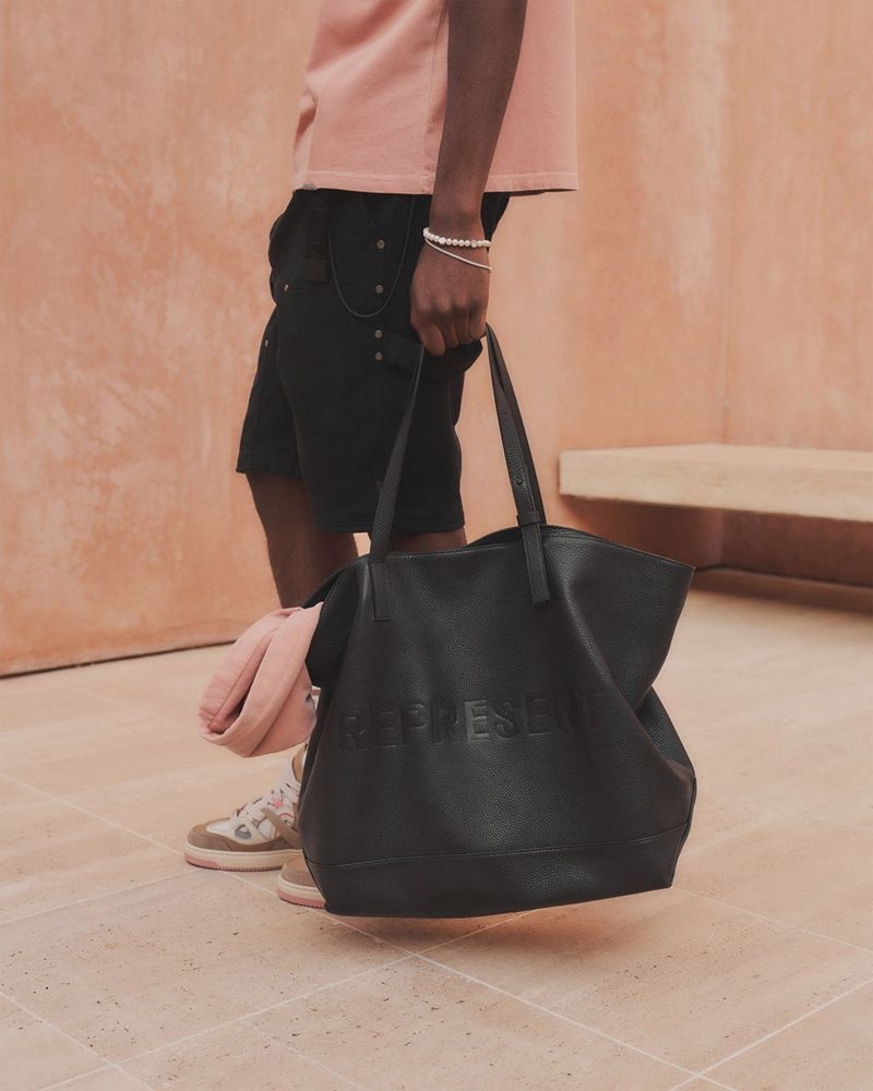 Men's Represent Leather Tote Bag Black | UK-ZETJL3459