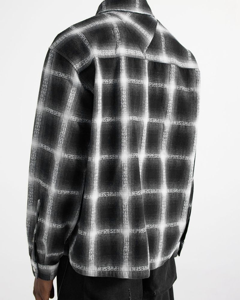 Men's Represent Logo Flannel Shirts Black / White | UK-HLVIM5283