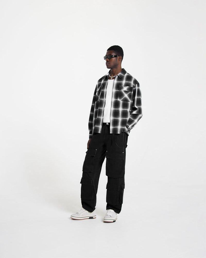 Men's Represent Logo Flannel Shirts Black / White | UK-HLVIM5283