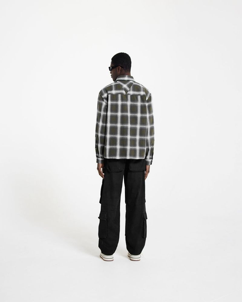 Men's Represent Logo Flannel Shirts Olive | UK-CXMGD9475