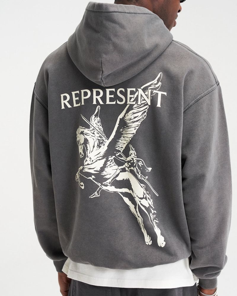 Men's Represent Mascot Hoodie Grey | UK-FLCUI0681