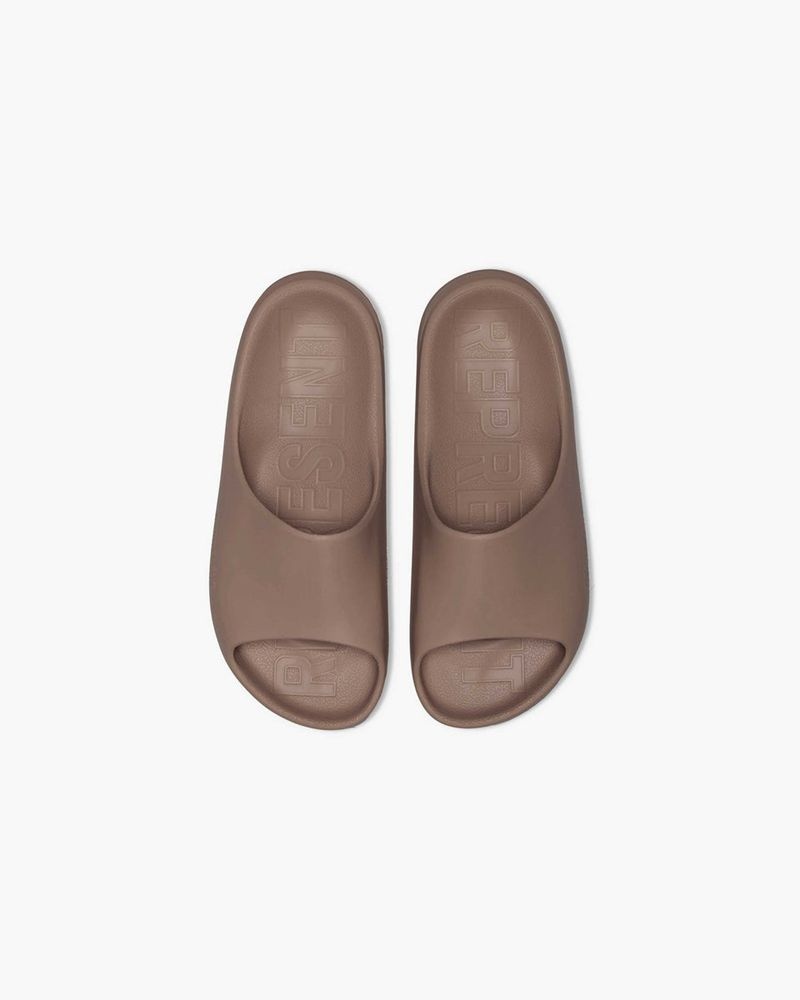 Men's Represent Matte Finish Slides Taupe | UK-NVYEO8634