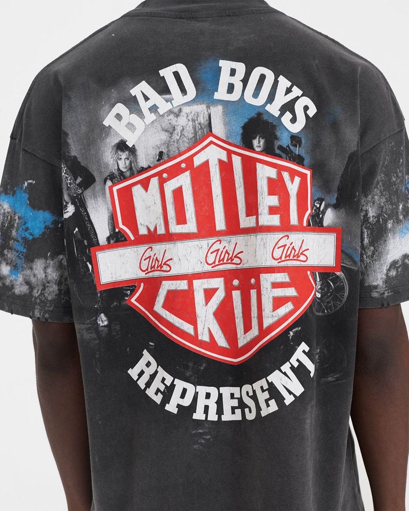 Men's Represent Motley Crue Bad Boys T-Shirt Grey Multicolor | UK-EWRIX4215