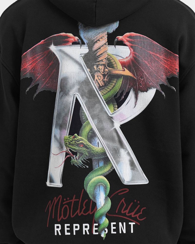 Men's Represent Motley Crue Graphic Hoodie Black / Black / Red | UK-KRJSV2403