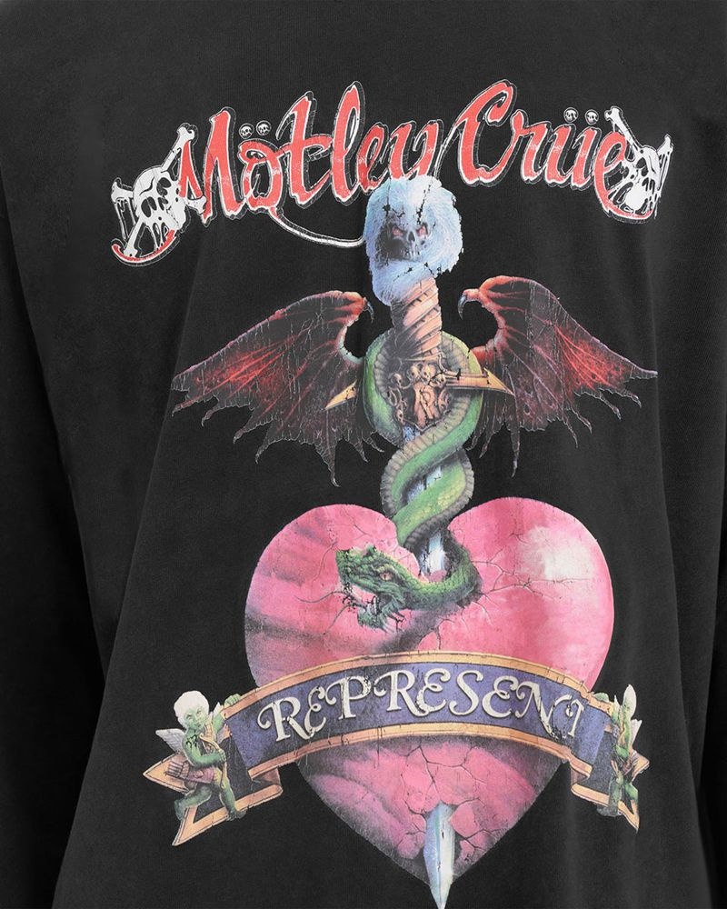 Men's Represent Motley Crue Long Sleeve T-Shirt Black | UK-DWGUZ5024