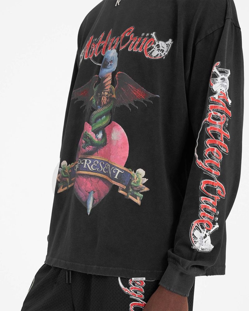 Men's Represent Motley Crue Long Sleeve T-Shirt Black | UK-DWGUZ5024