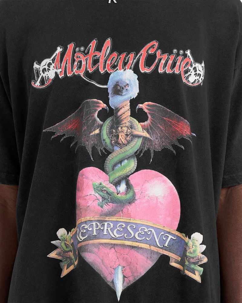 Men's Represent Motley Crue Without You T-Shirt Black | UK-ZCLPF9231