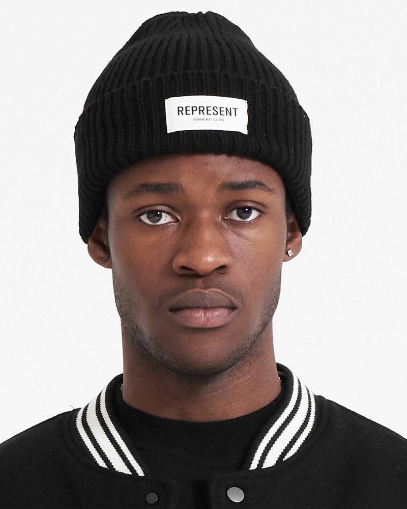 Men's Represent Owners Club Beanie Black | UK-AQGLU7418