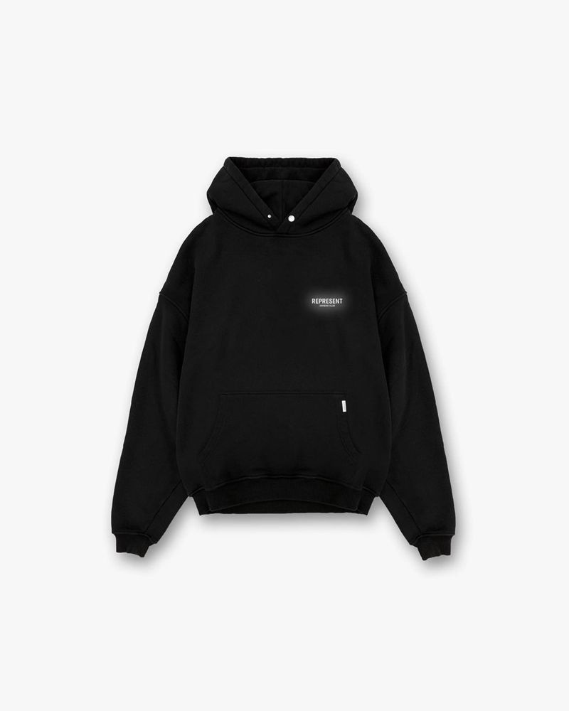 Men's Represent Owners Club Hoodie Black / White | UK-OXSWA9502