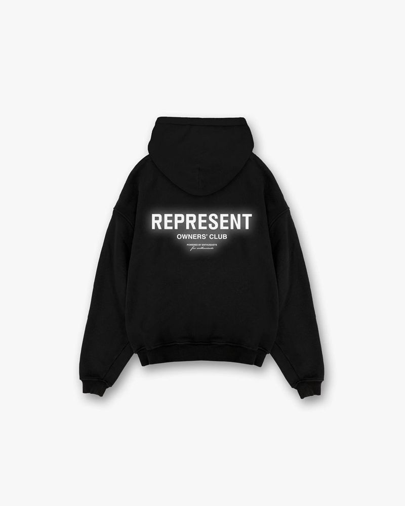 Men's Represent Owners Club Hoodie Black / White | UK-OXSWA9502