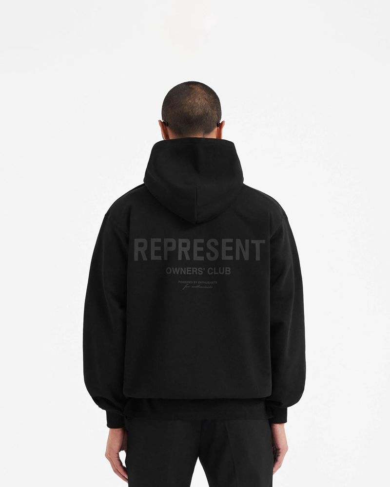 Men's Represent Owners Club Hoodie Black / White | UK-OXSWA9502