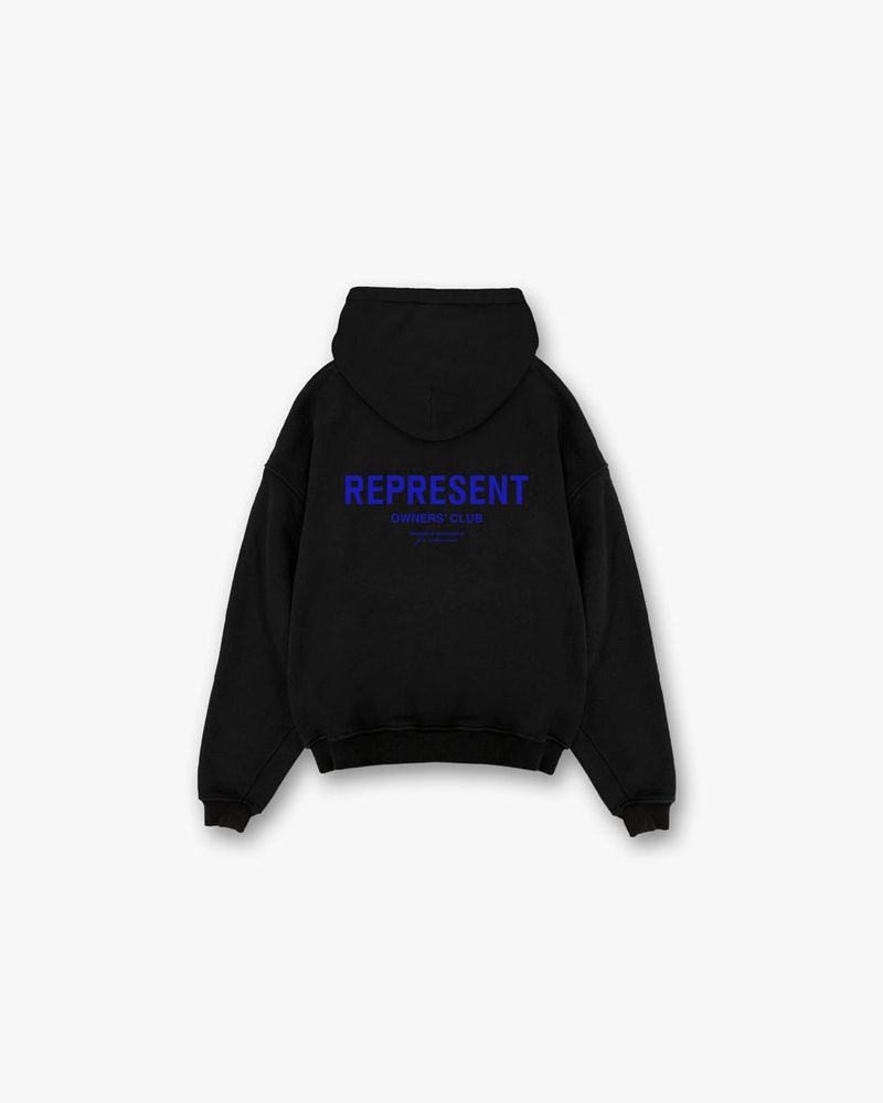 Men's Represent Owners Club Hoodie Black / Blue | UK-BKODV2603