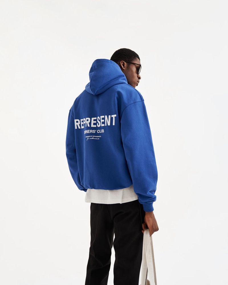 Men's Represent Owners Club Hoodie Blue | UK-LDESU0612