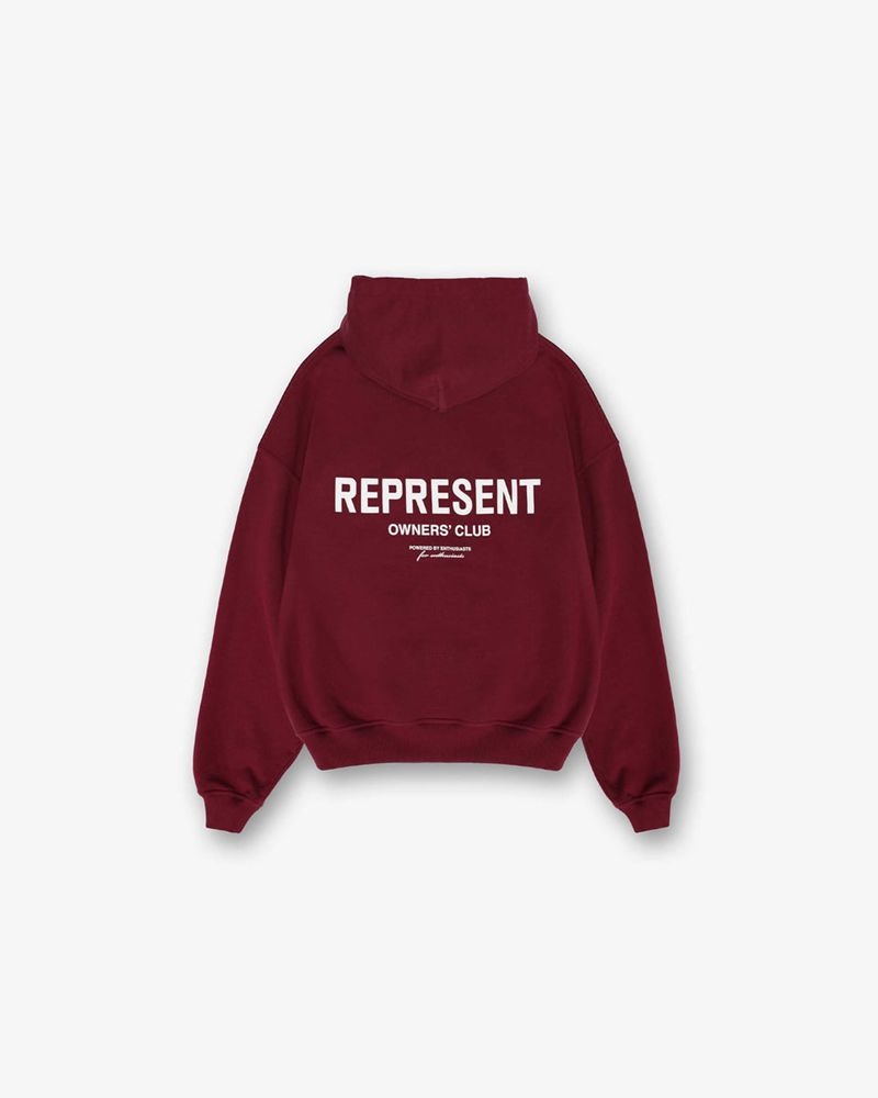 Men's Represent Owners Club Hoodie Burgundy | UK-CGYKV9235